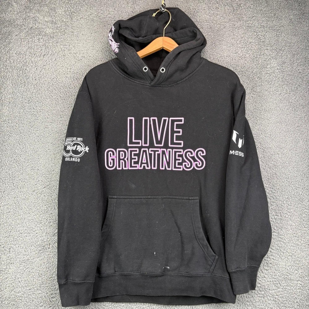 Hard Rock Orlando Messi Live Greatness Hoodie Mens Large‎ Black Pink Soccer 10